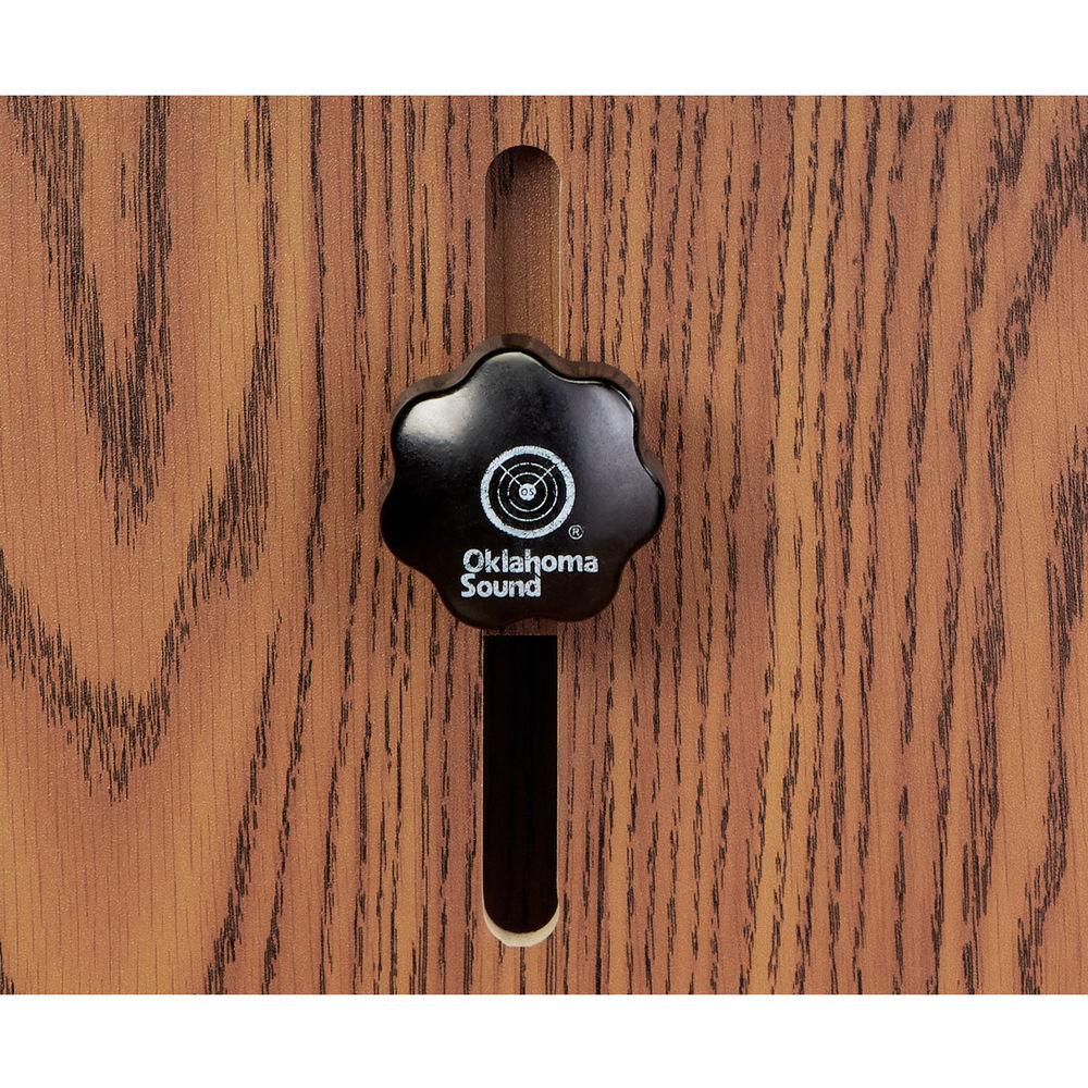 Oklahoma Sound OK810 Premier Lectern - Medium Oak Laminate, Casters, Adjustable, Brass Lamp