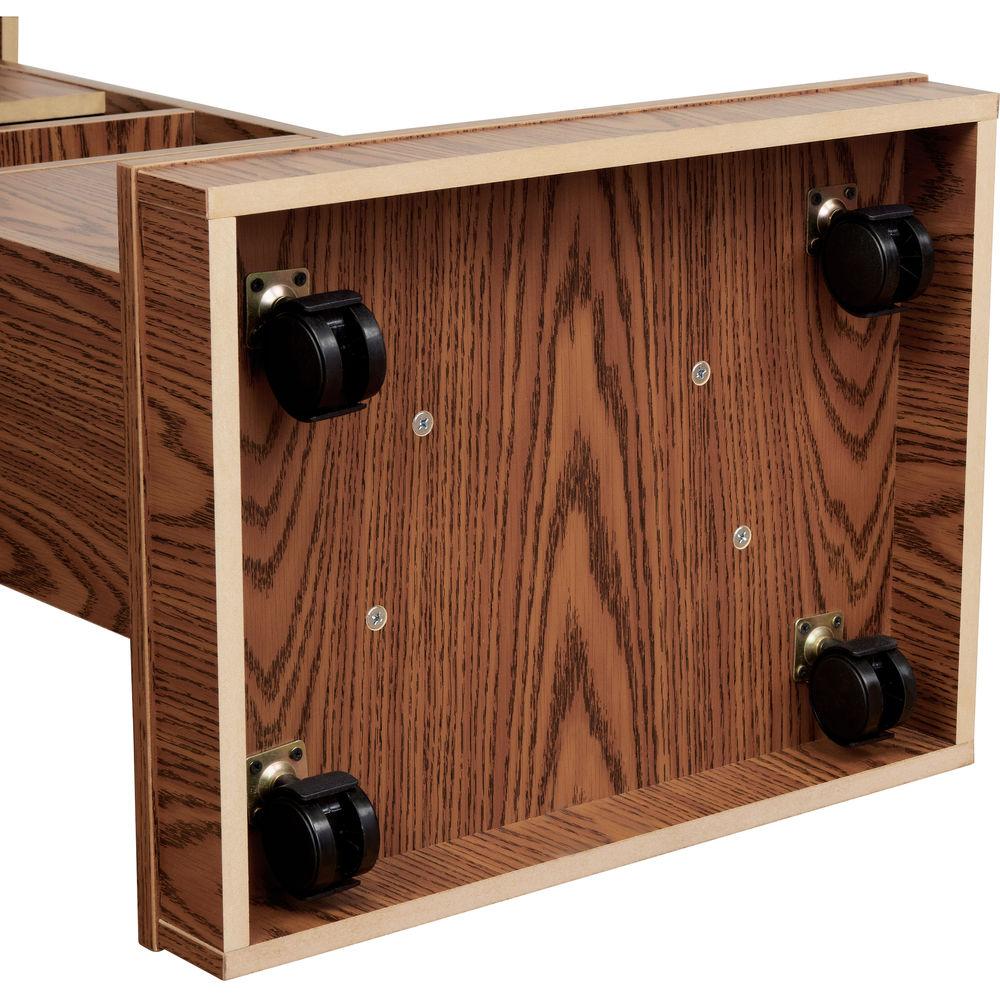 Oklahoma Sound OK810 Premier Lectern - Medium Oak Laminate, Casters, Adjustable, Brass Lamp