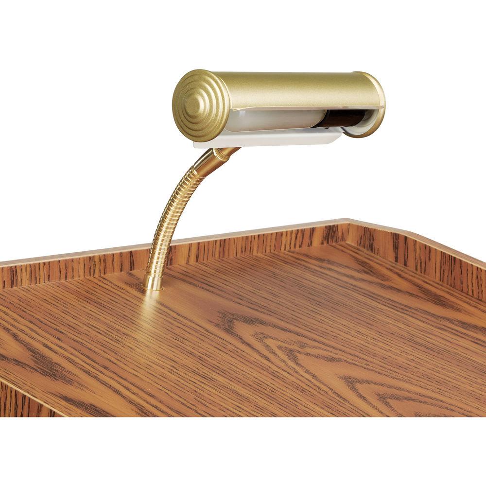 Oklahoma Sound OK810 Premier Lectern - Medium Oak Laminate, Casters, Adjustable, Brass Lamp