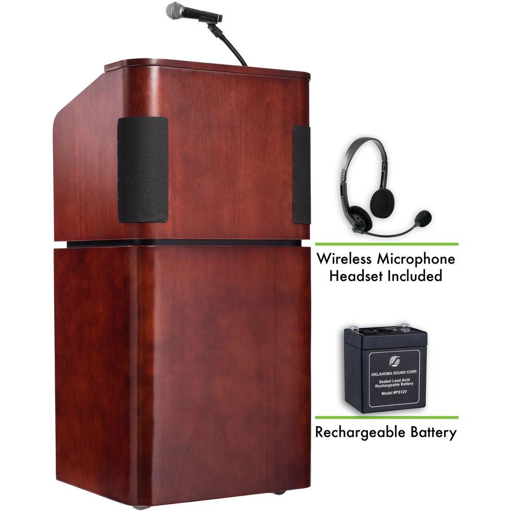 Oklahoma Sound Tabletop & Base Combo Lectern with Rechargeable Battery & Wireless Headset Mic