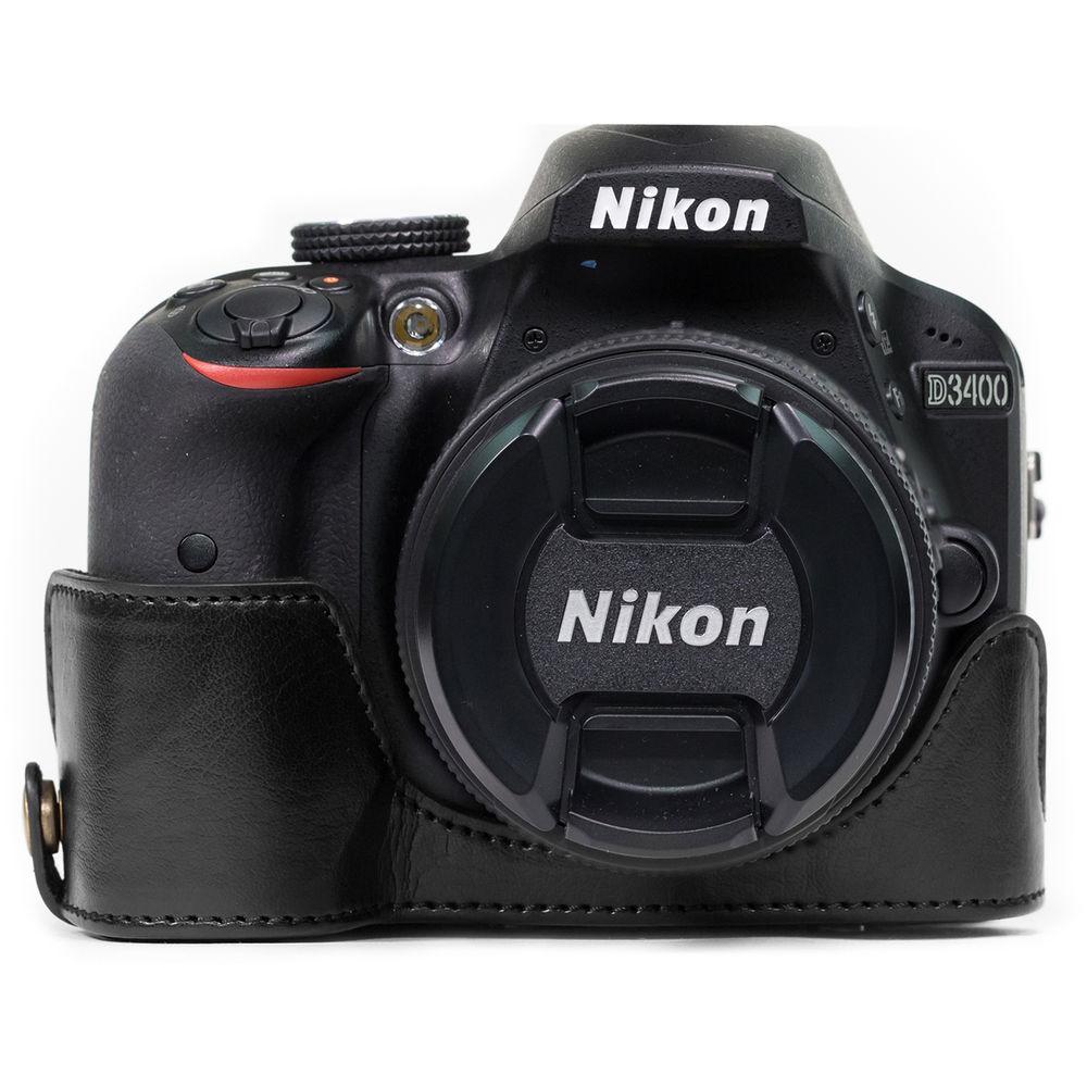 MegaGear Ever Ready PU Leather Case and Strap for Nikon D3400 with 18-55mm Lens