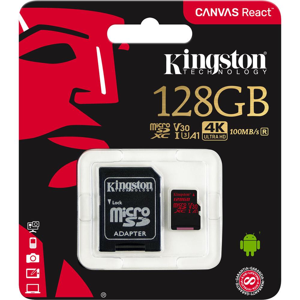 Kingston 128GB Canvas React UHS-I microSDXC Memory Card with SD Adapter