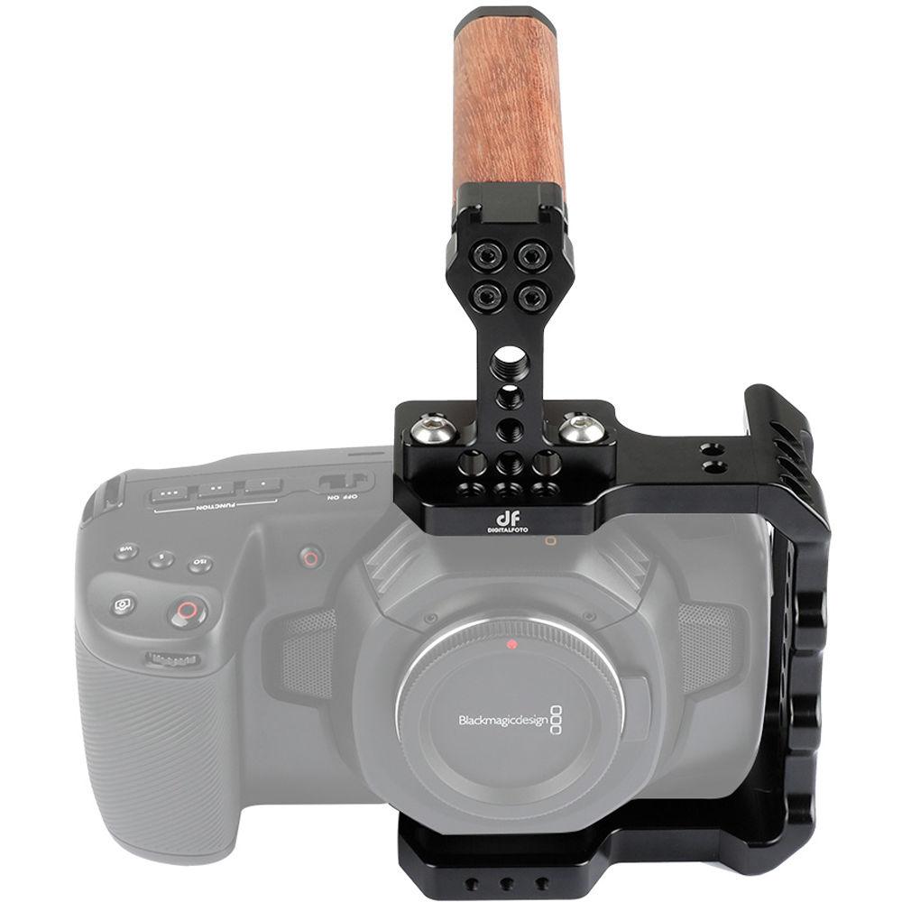 DigitalFoto Solution Limited Cage with Wooden Handle Mini Magic Grip for Blackmagic Design Pocket Cinema Camera 4K