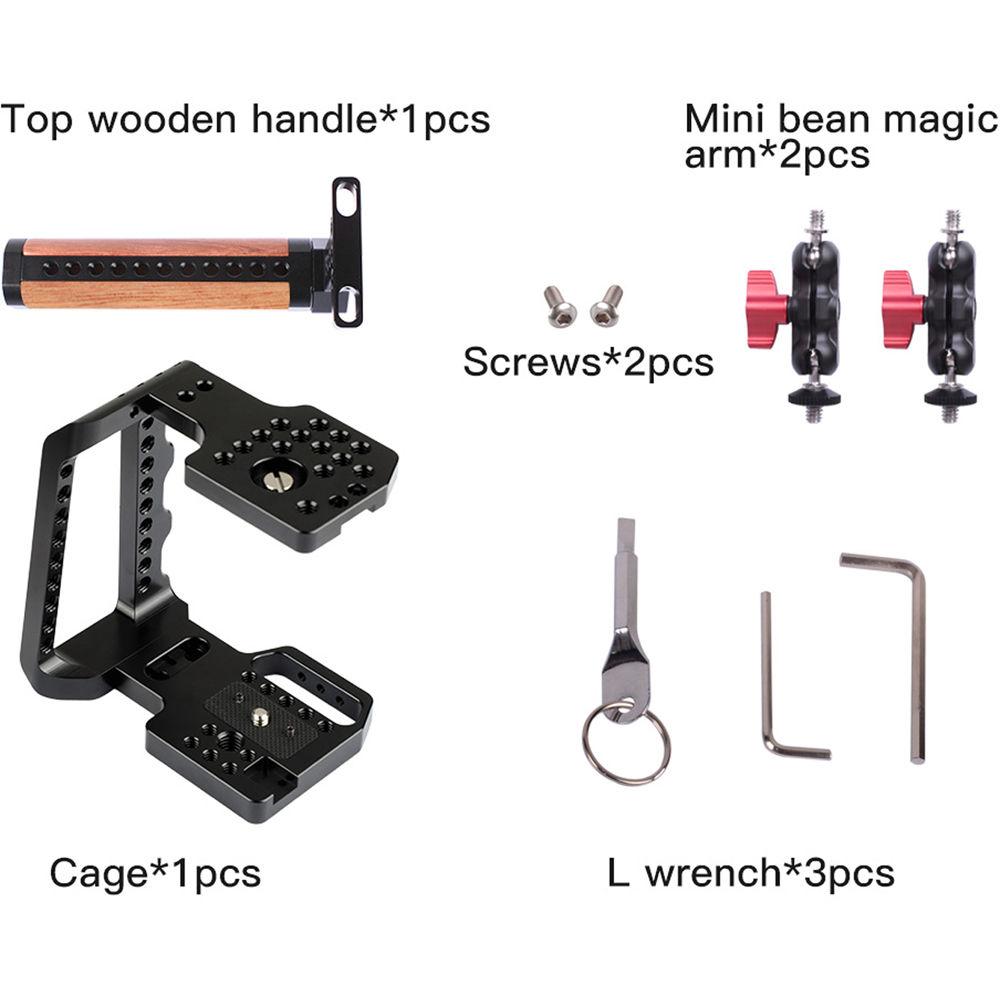DigitalFoto Solution Limited Cage with Wooden Handle Mini Magic Grip for Blackmagic Design Pocket Cinema Camera 4K