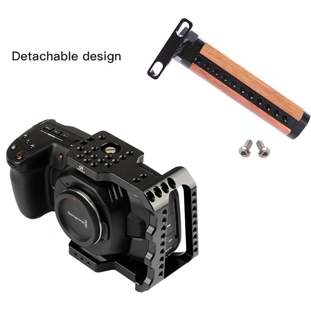 DigitalFoto Solution Limited Cage with Wooden Handle Mini Magic Grip for Blackmagic Design Pocket Cinema Camera 4K
