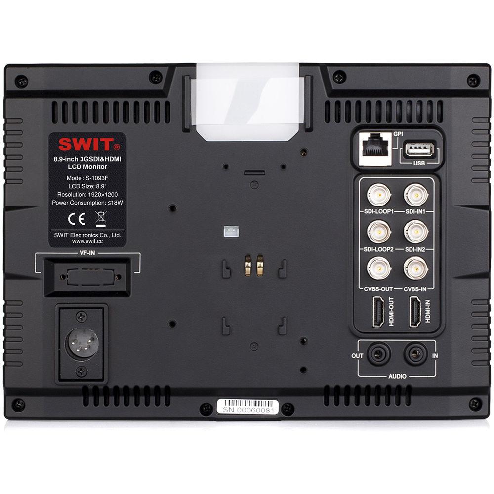SWIT SWITS-1093F 9" Full HD Waveform LCD Monitor with 8 Interchangeable DV Battery Plates for GoldMount