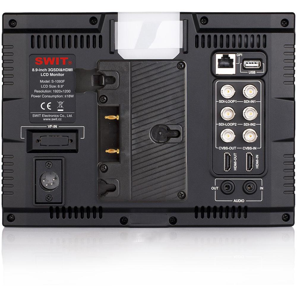 SWIT SWITS-1093F 9" Full HD Waveform LCD Monitor with 8 Interchangeable DV Battery Plates for GoldMount