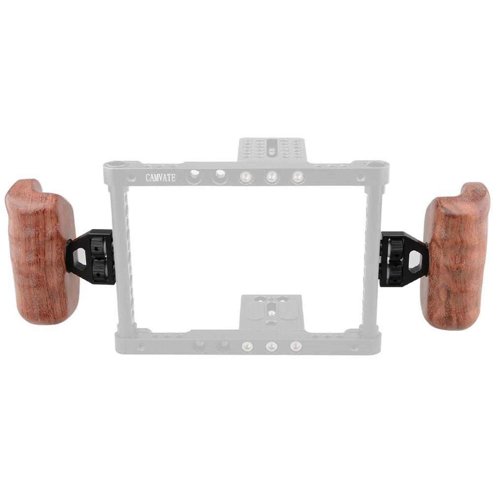 CAMVATE Left & Right Hand Wood Handle Grip for Select DV and DSLR Camera Cages