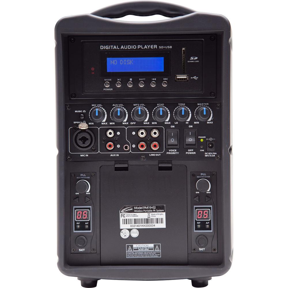 Califone PA419Q2 Portable Bluetooth PA with 2 Handheld Wireless Microphones
