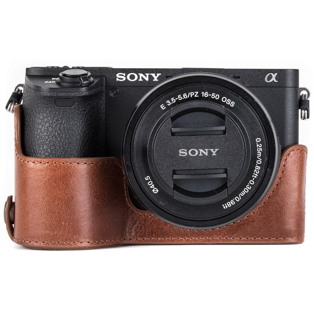 MegaGear Ever Ready Genuine Leather Camera Half Case and Strap for Sony Alpha a6500
