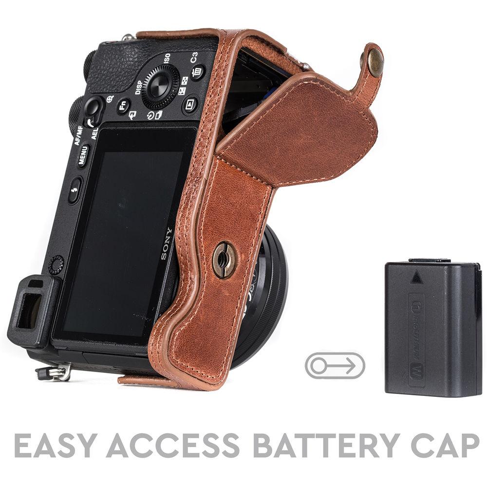 MegaGear Ever Ready Genuine Leather Camera Half Case and Strap for Sony Alpha a6500