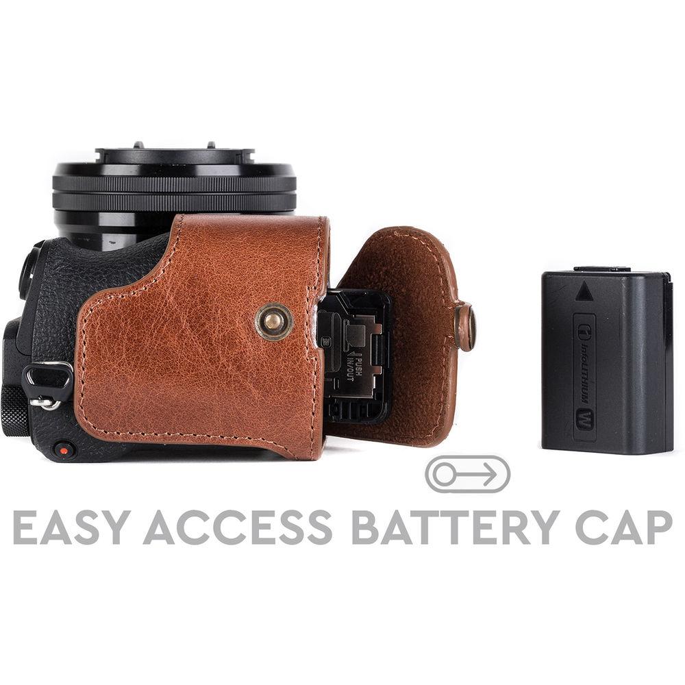 MegaGear Ever Ready Genuine Leather Camera Half Case and Strap for Sony Alpha a6500