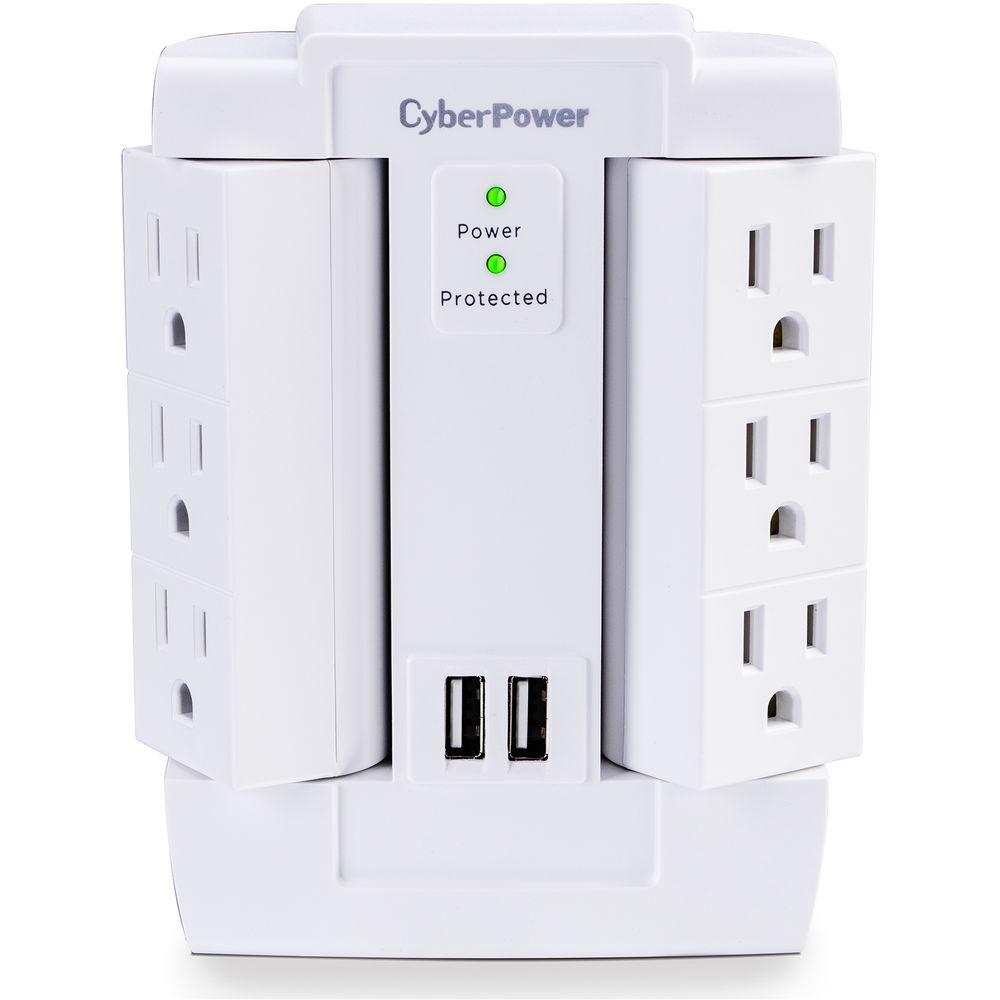 CyberPower Wall Tap with 1200 Joules Surge Protector, 2 USB 2.4A Shared, 6 Swivel Outlet
