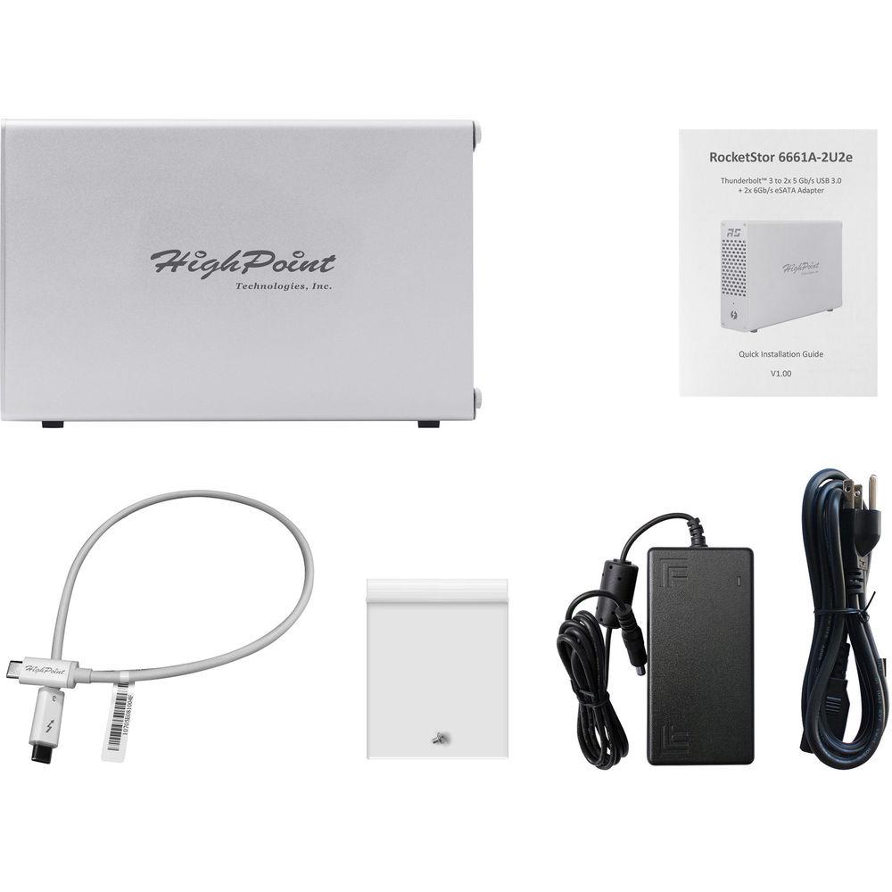 HighPoint RocketStor 6661A-2U2e Thunderbolt 3 to USB 3.1 Gen 1 & eSATA Adapter