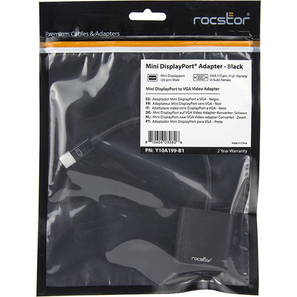 Rocstor Mini Displayport to VGA Adapter - 1 X Mini Displayport Male - 1 X Hd-15 Female VGA - Black