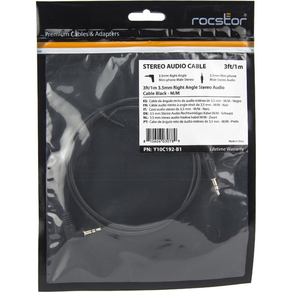 Rocstor Slim Straight 3.5mm Male to Right-Angle 3.5mm Male Stereo Audio Cable