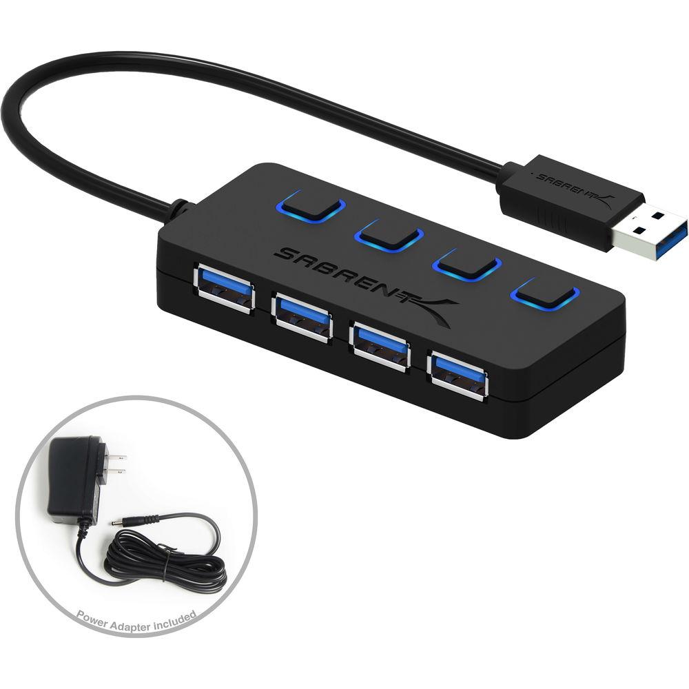 Sabrent USB 3.0 4-Port Hub with Individual Power Switches and AC Adapter
