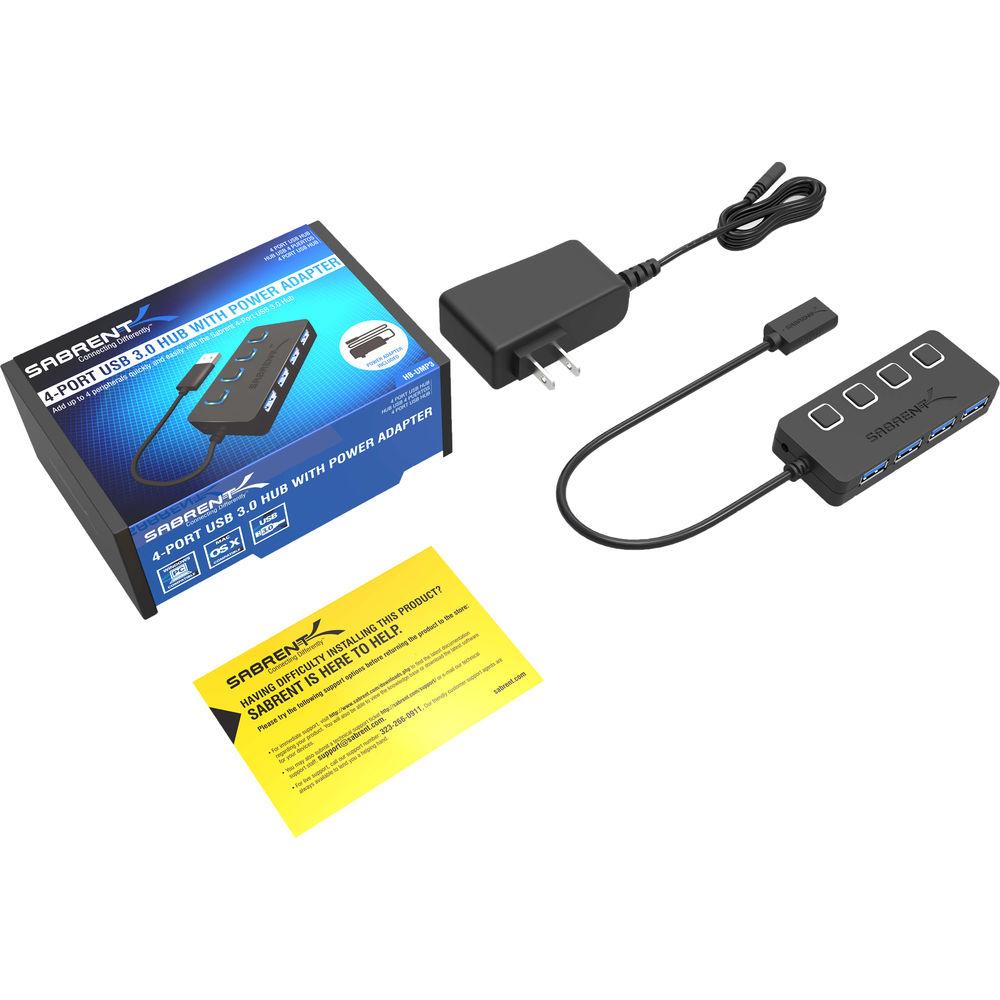Sabrent USB 3.0 4-Port Hub with Individual Power Switches and AC Adapter