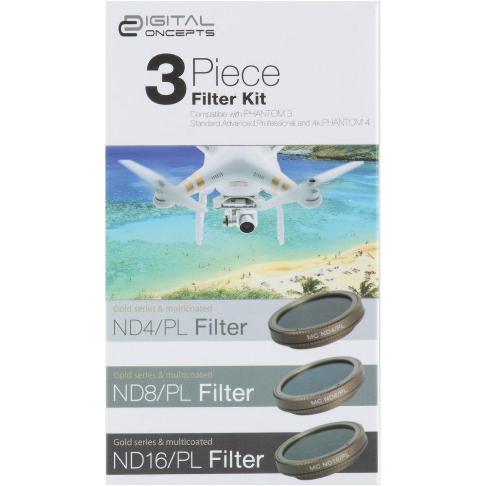 Digital Concepts Gold Series 3-Piece Filter Kit for Select DJI Phantom 3 and Phantom 4 Quadcopters, Digital, Concepts, Gold, Series, 3-Piece, Filter, Kit, Select, DJI, Phantom, 3, Phantom, 4, Quadcopters