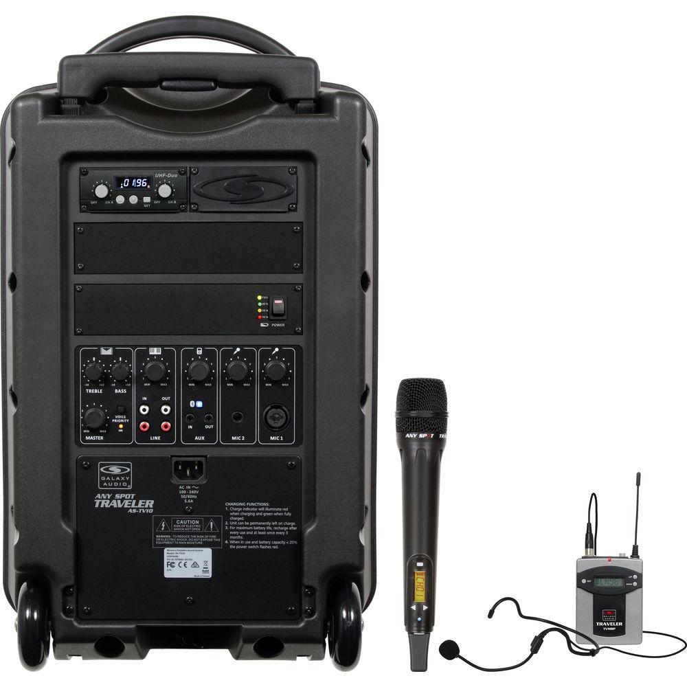 Galaxy Audio Traveler 10" 150W Peak PA System with Dual-Wireless Receiver, Bodypack, Headset Mic & Handheld Microphone