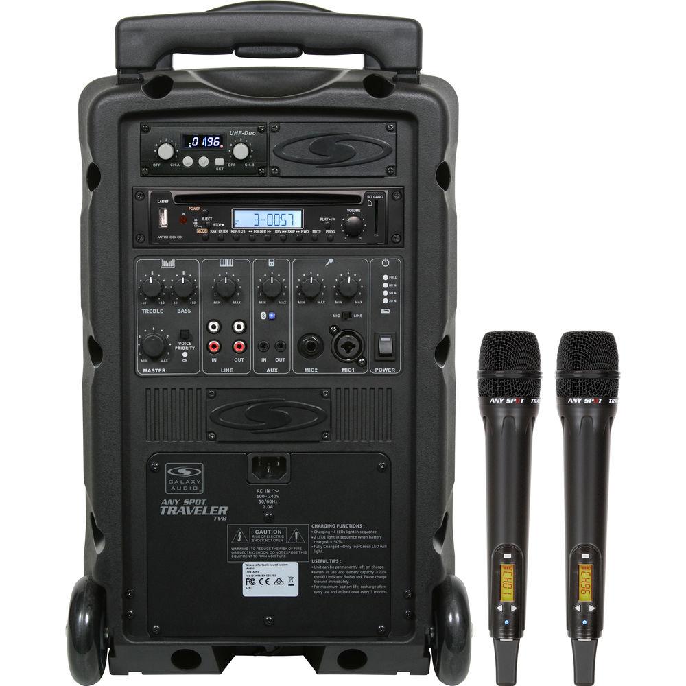 Galaxy Audio TV8 Traveler Series 120W PA System with CD Player, Dual UHF Receiver, and Two Wireless Handheld Microphones
