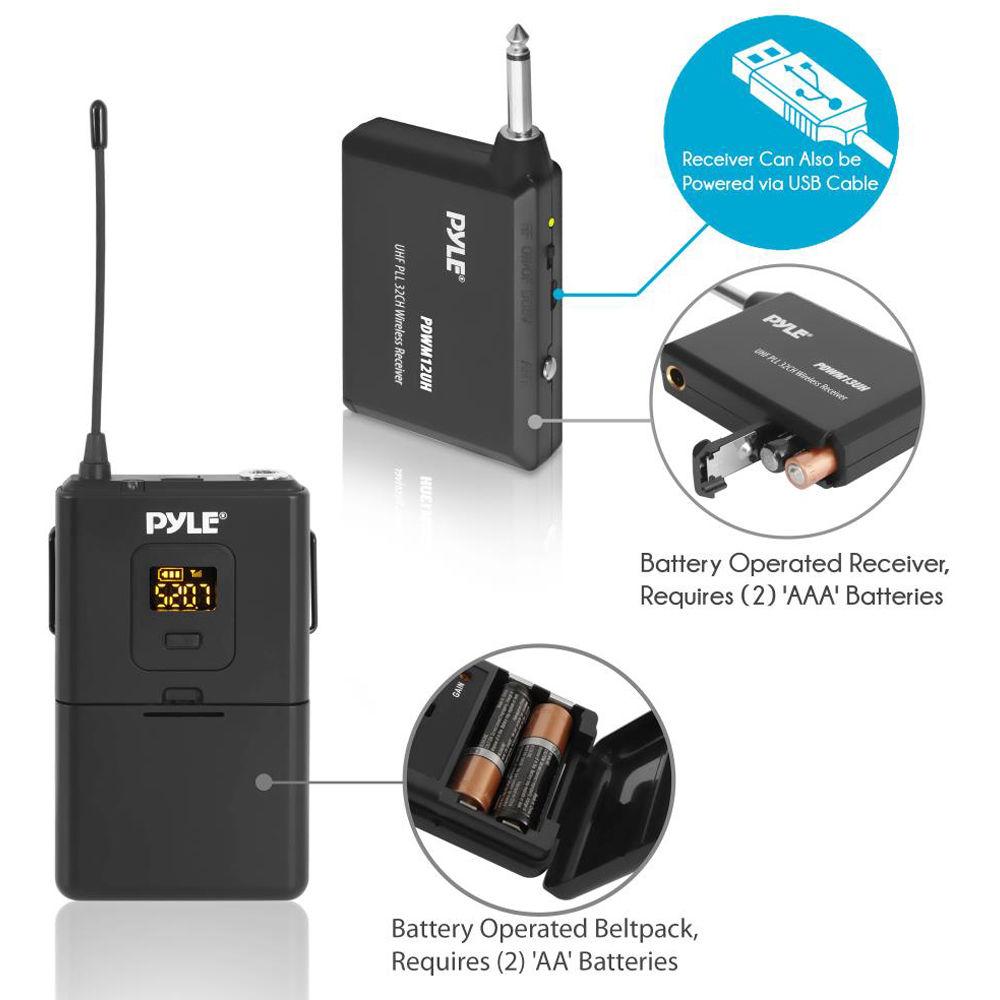 Pyle Pro UHF PLL 32-Channel Wireless System with Headset and Lavalier Mic