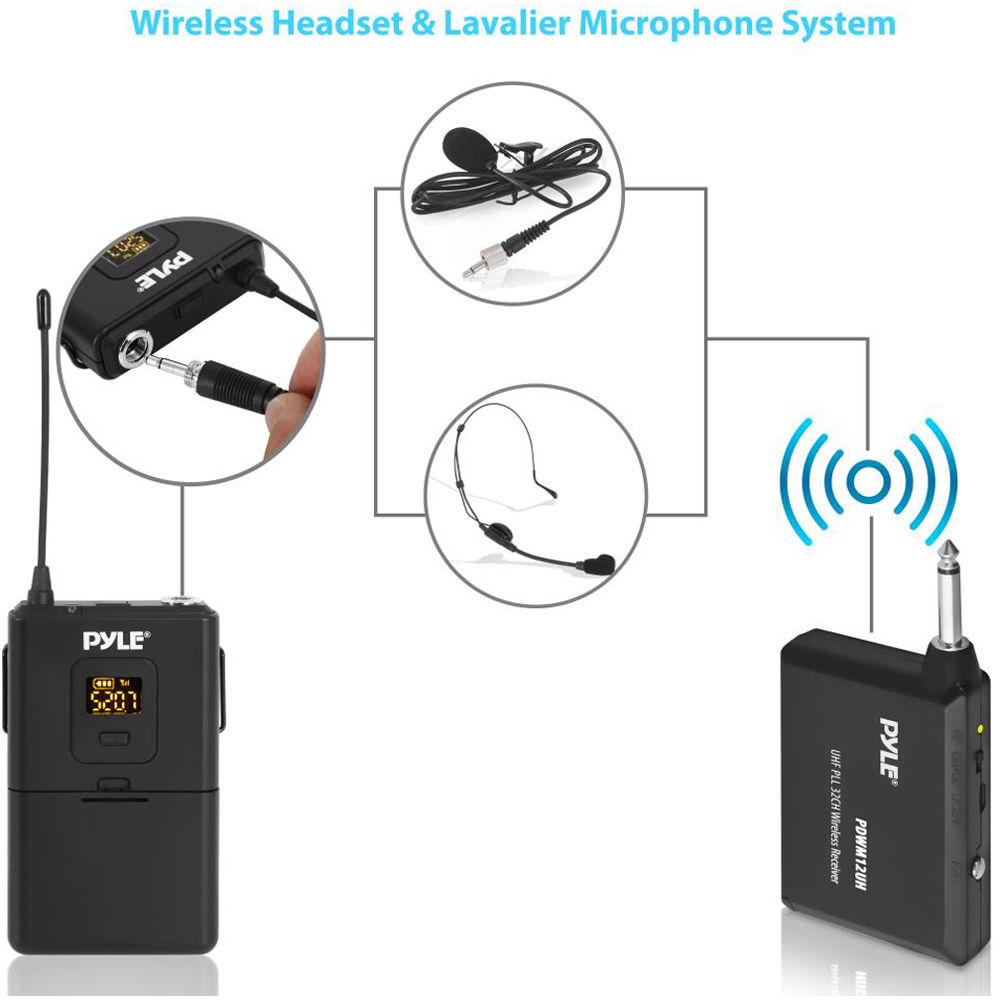 Pyle Pro UHF PLL 32-Channel Wireless System with Headset and Lavalier Mic