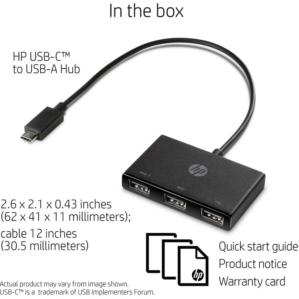 HP 3-Port USB Type-C to USB Type-A Hub, HP, 3-Port, USB, Type-C, to, USB, Type-A, Hub
