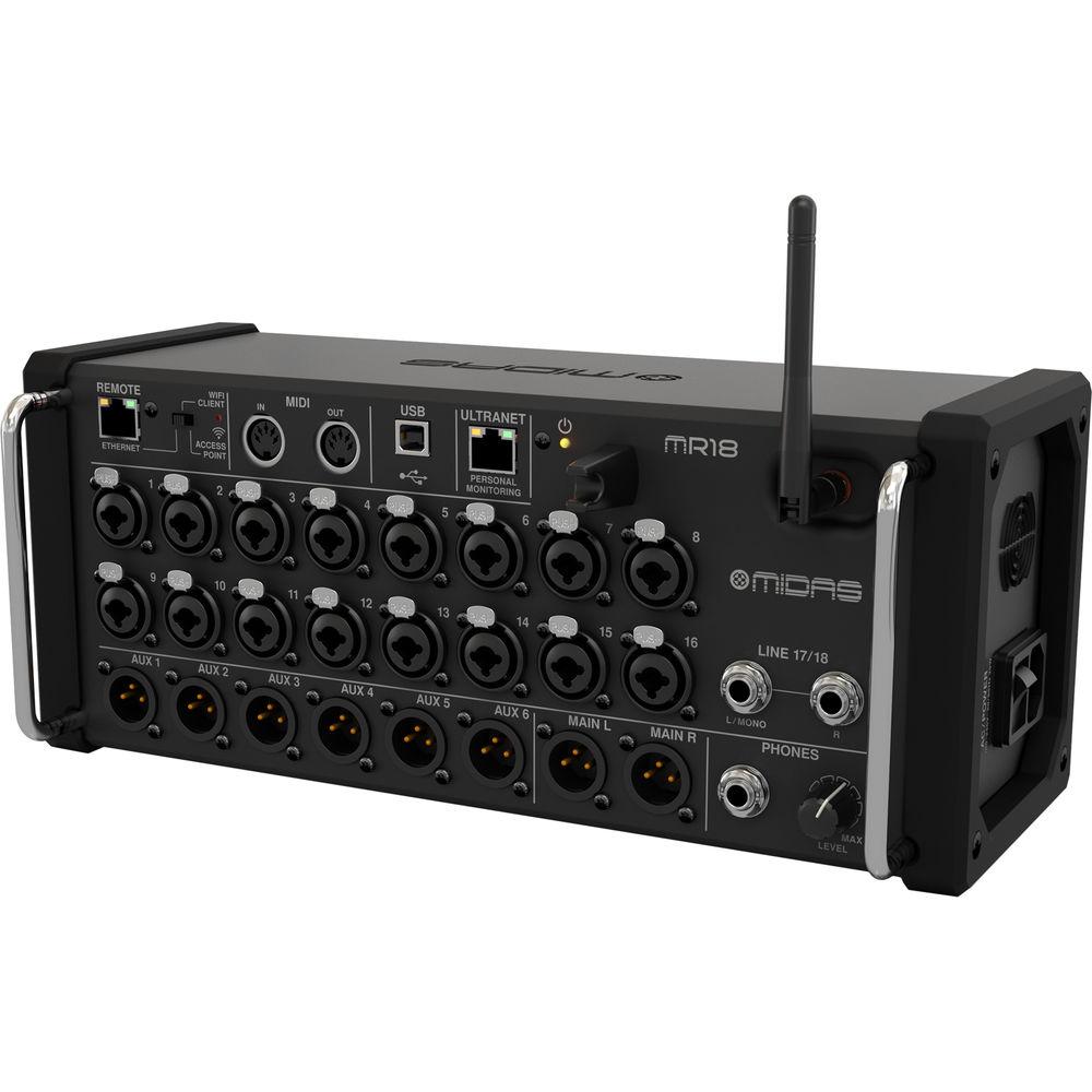 Midas MR18 18-Input Digital Mixer for iPad Android Tablets with Wi-Fi and USB Recorder