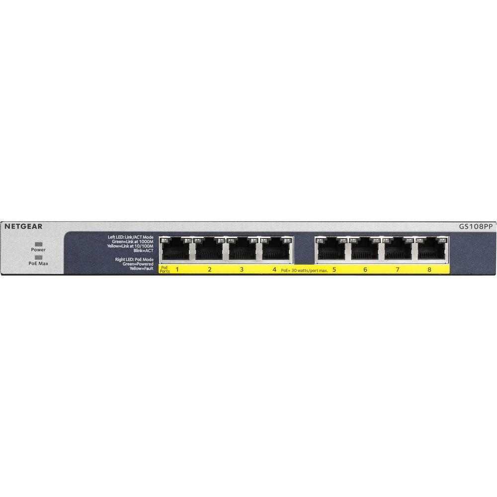 Netgear GS108PP 8-Port Gigabit Ethernet PoE Unmanaged Switch, Netgear, GS108PP, 8-Port, Gigabit, Ethernet, PoE, Unmanaged, Switch