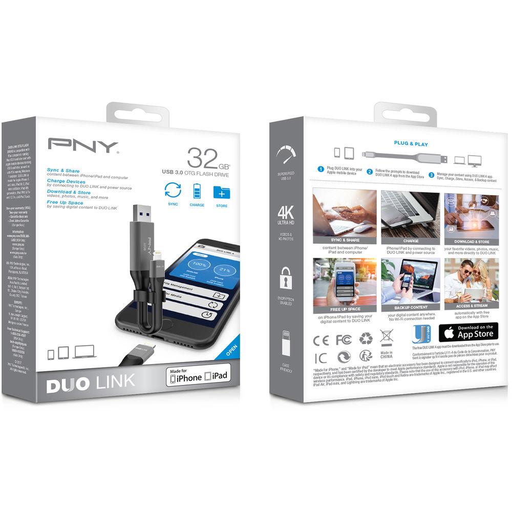 PNY Technologies DUO LINK USB 3.0 OTG Flash Drive for iPhone & iPad