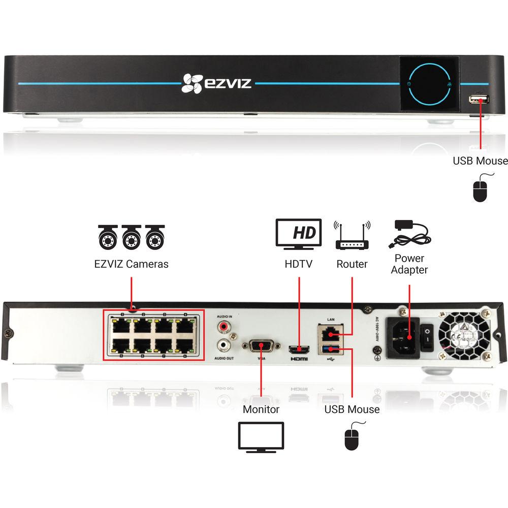 ezviz BN-1824A2 8-Channel 1080p NVR with 2TB HDD and 4 1080p Outdoor Network Bullet Cameras