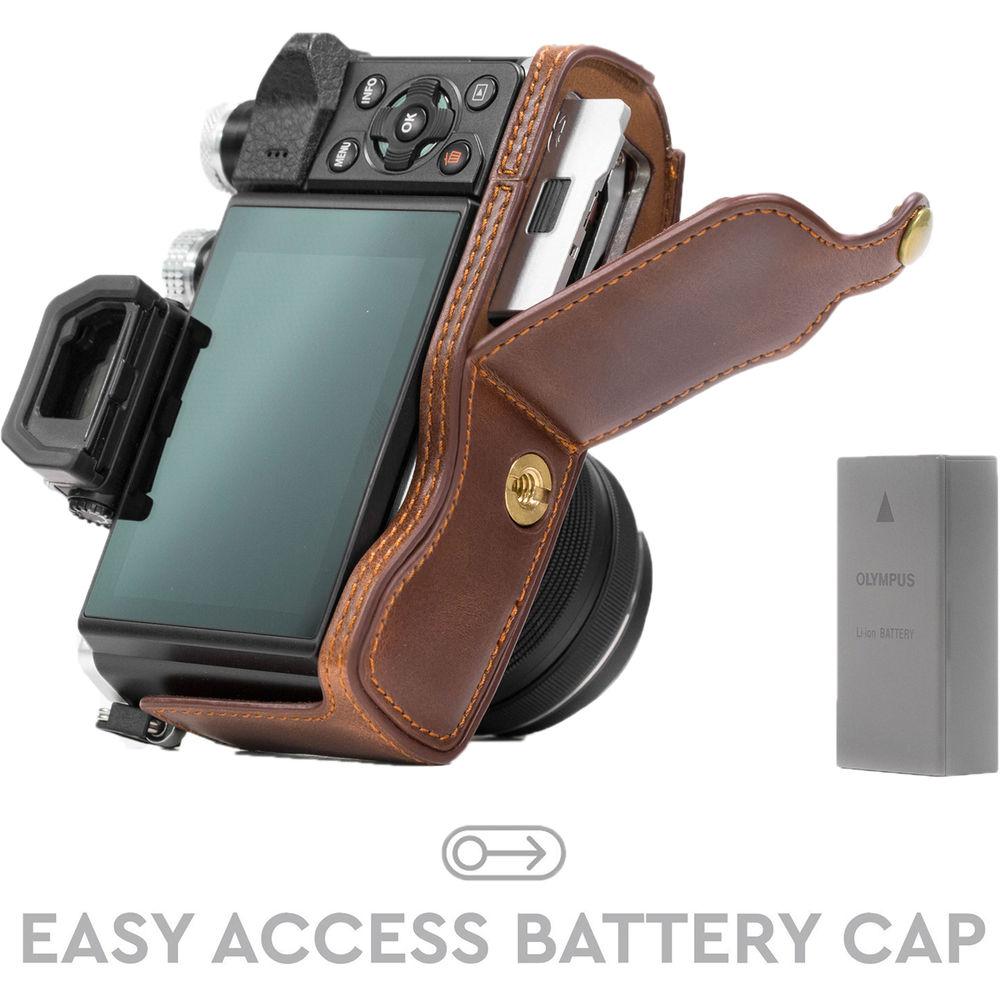 MegaGear Ever Ready PU Leather Half Case and Strap for Olympus OM-D E-M10 Mark II, E-M10