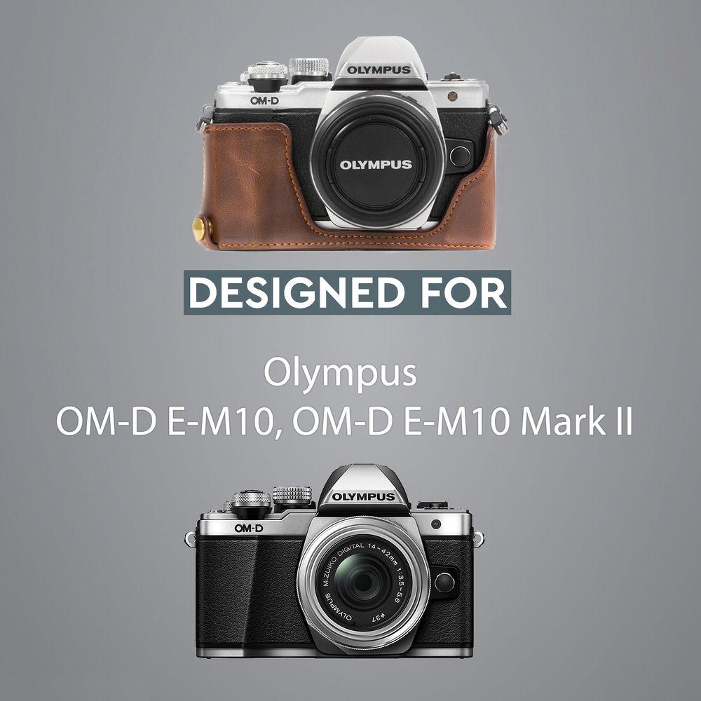 MegaGear Ever Ready PU Leather Half Case and Strap for Olympus OM-D E-M10 Mark II, E-M10