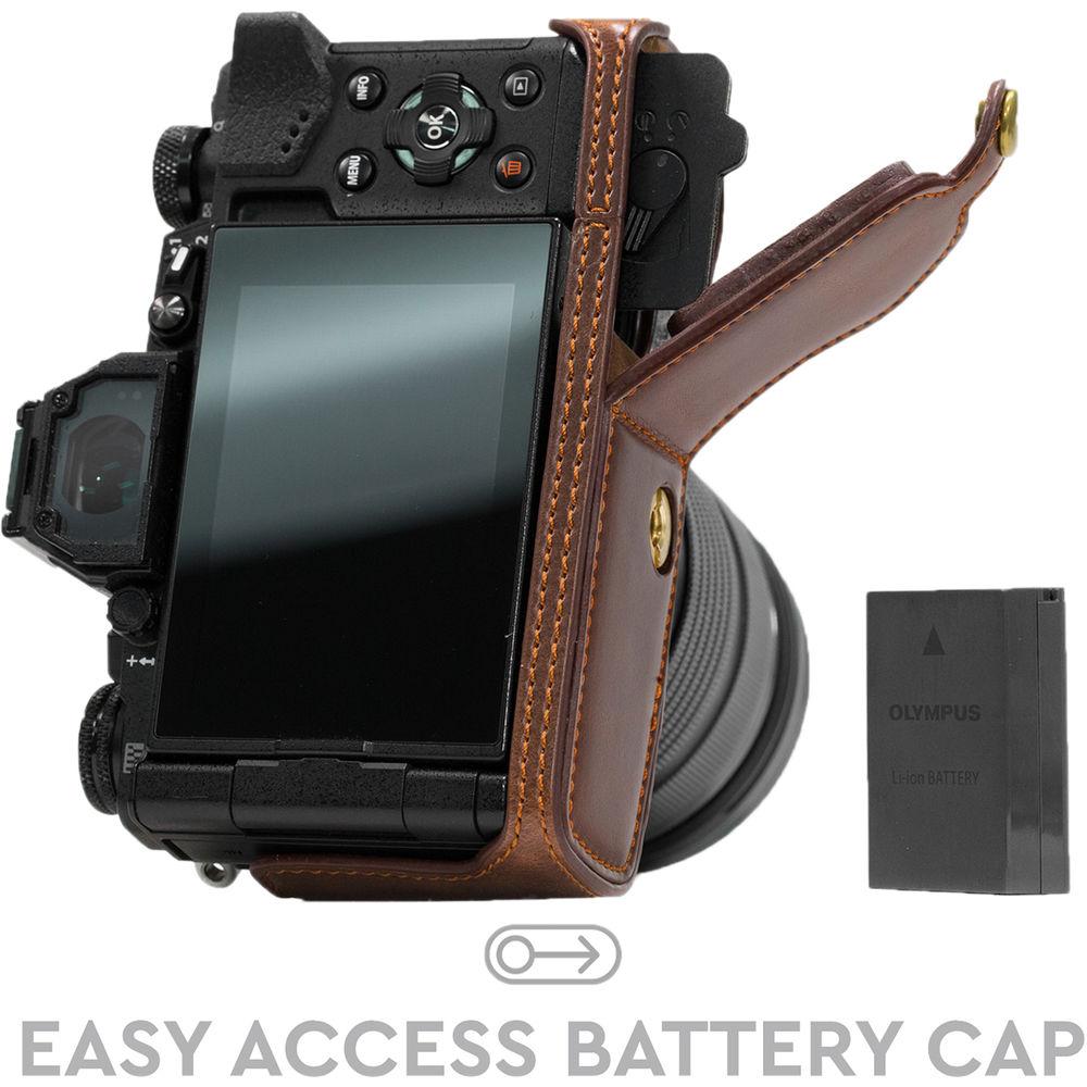 MegaGear Ever Ready PU Leather Half Case and Strap for Olympus OM-D, E-M5 Mark II