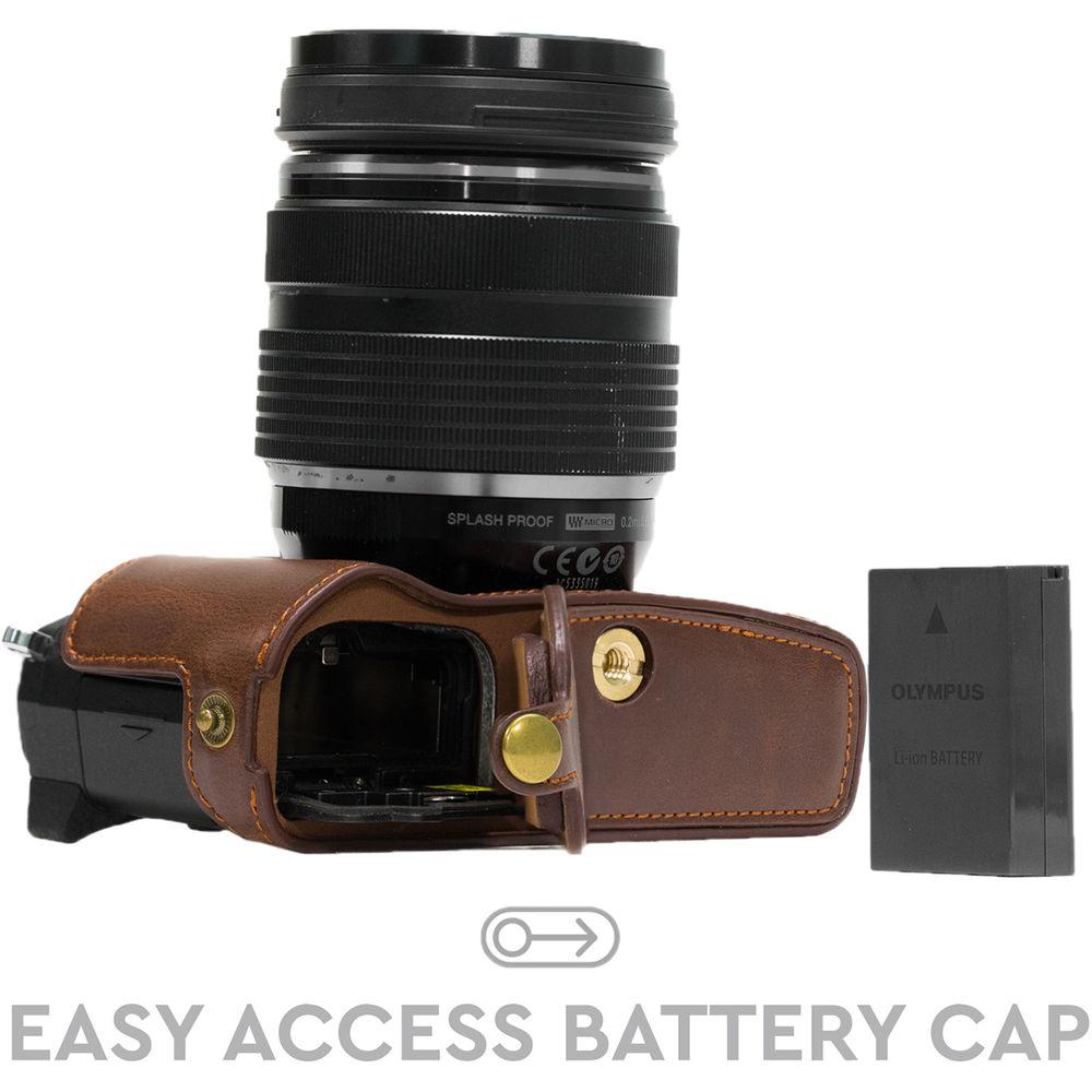 MegaGear Ever Ready PU Leather Half Case and Strap for Olympus OM-D, E-M5 Mark II