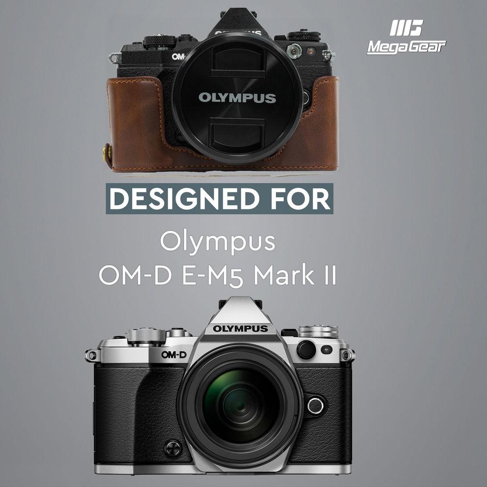 MegaGear Ever Ready PU Leather Half Case and Strap for Olympus OM-D, E-M5 Mark II