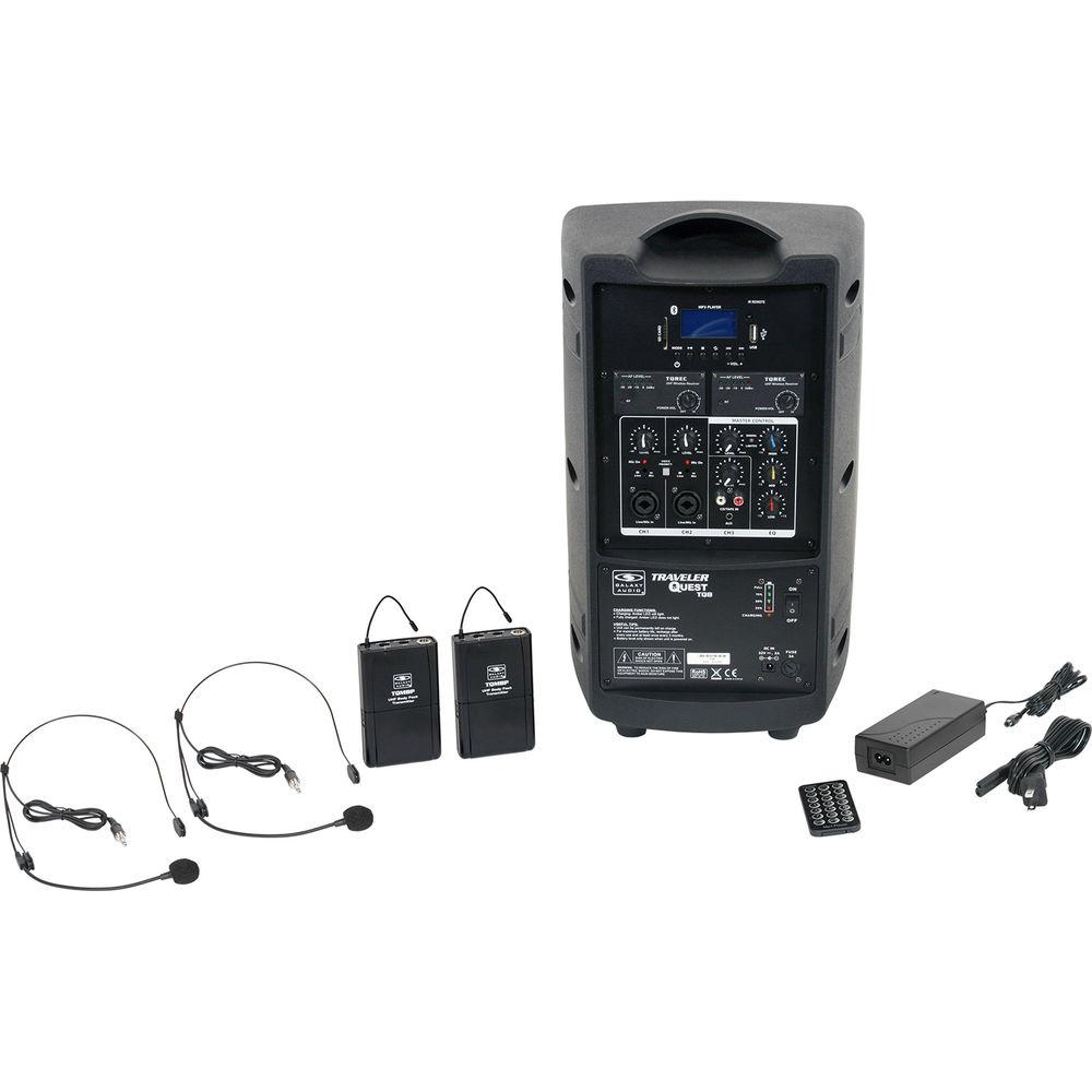 Galaxy Audio TQ8-24SSN Traveler Quest 8 Portable 8" PA System with Two Receivers, Bodypack Transmitters, and Headset Microphones