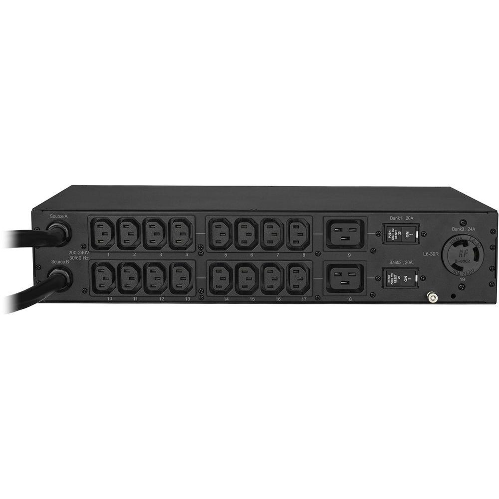 CyberPower Metered ATS PDU24A 200-240 2xL6-30P 19 Rear C19NEMA L6-30 2U RU 10