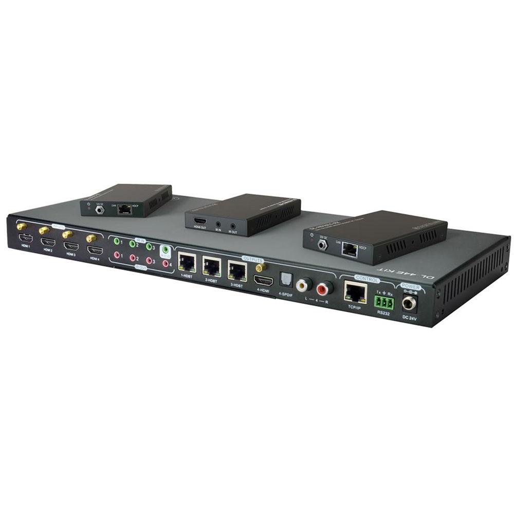 Digitalinx 4x4 4K HDBT Matrix Switch Kitted with 3 HDBaseT PoE Receivers