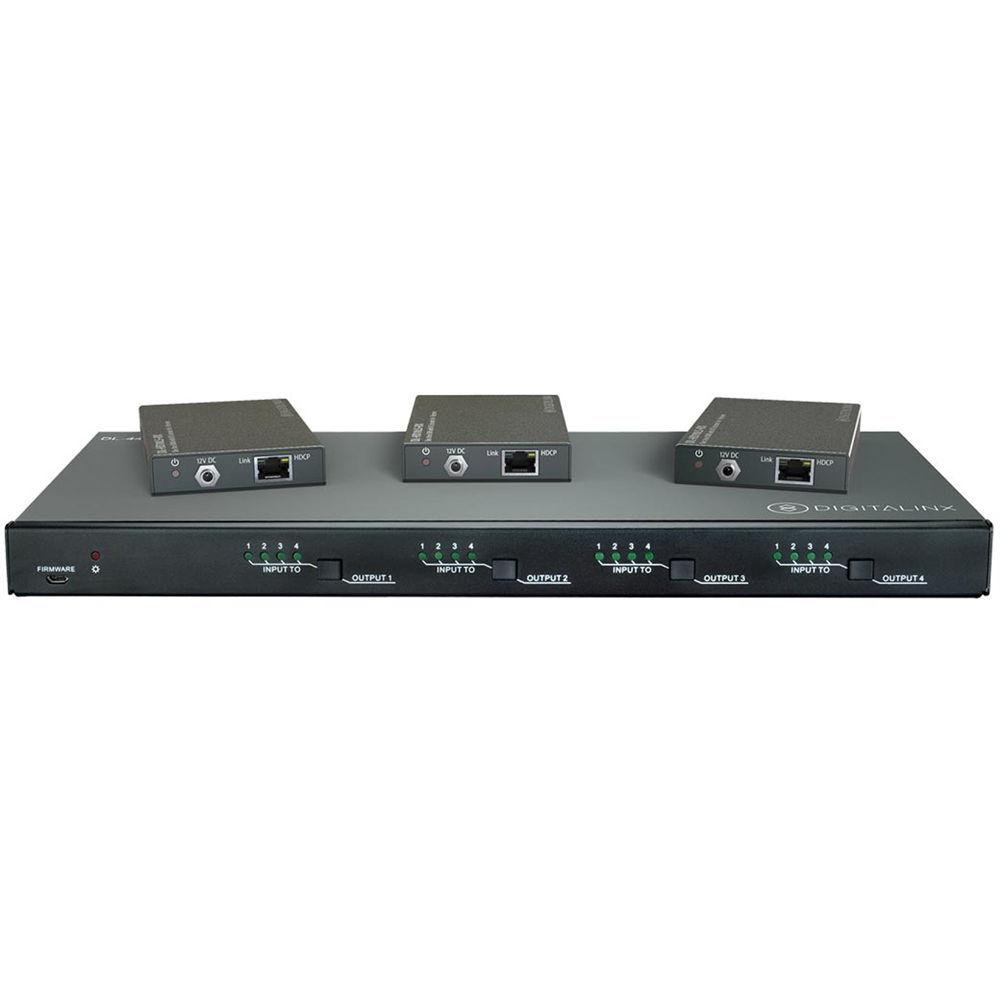 Digitalinx 4x4 4K HDBT Matrix Switch Kitted with 3 HDBaseT PoE Receivers