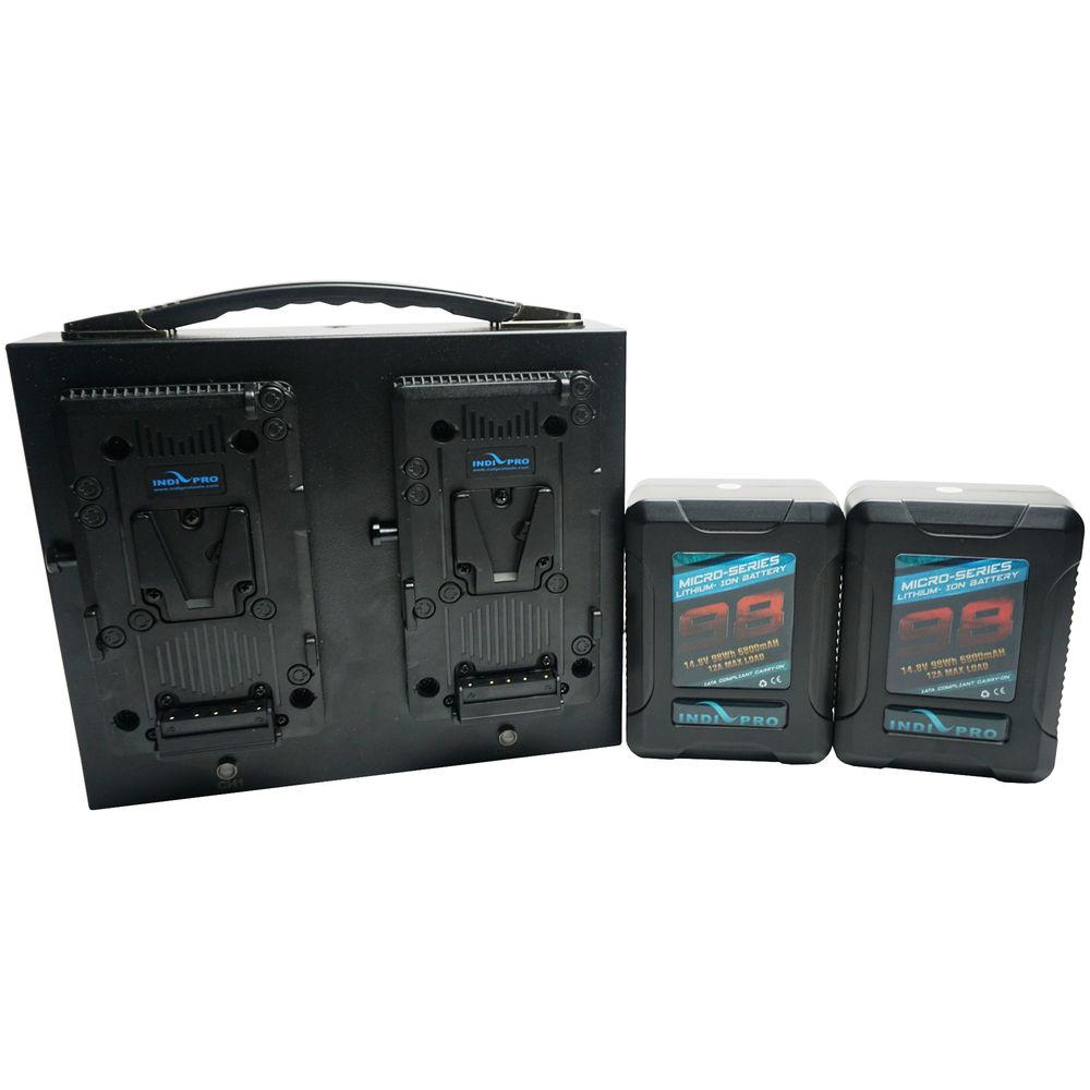 IndiPRO Tools 2x Micro-Series 98Wh V-Mount Li-Ion Batteries with Dual Fusion V-Mount Charger