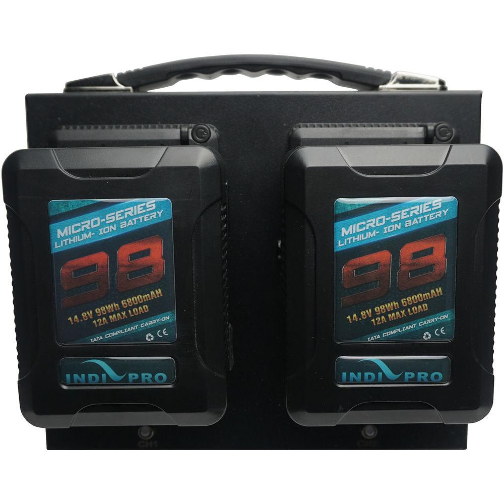 IndiPRO Tools 2x Micro-Series 98Wh V-Mount Li-Ion Batteries with Dual Fusion V-Mount Charger