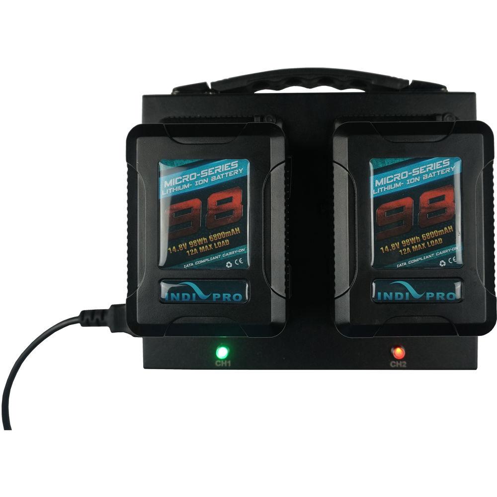 IndiPRO Tools 2x Micro-Series 98Wh V-Mount Li-Ion Batteries with Dual Fusion V-Mount Charger