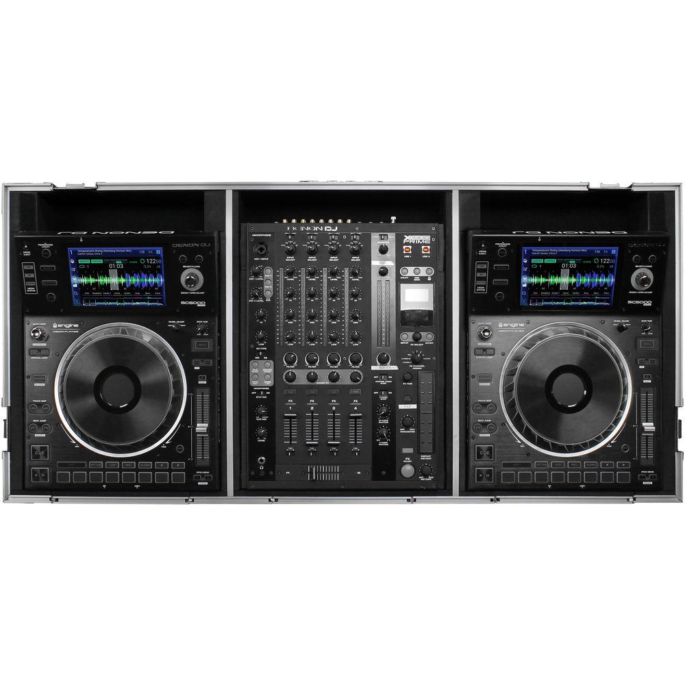 Odyssey Innovative Designs DJ Coffin for Two Large Format Tabletop CD Media Players & Mixer with Wheels & Extra Deep Rear Cable Space