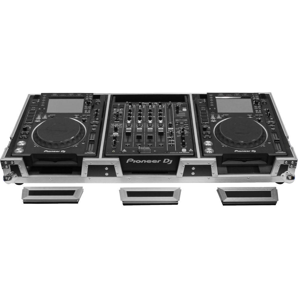 Odyssey Innovative Designs DJ Coffin for Two Large Format Tabletop CD Media Players & Mixer with Wheels & Extra Deep Rear Cable Space