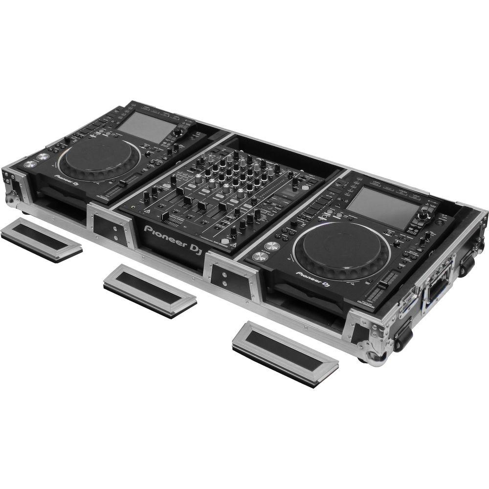 Odyssey Innovative Designs DJ Coffin for Two Large Format Tabletop CD Media Players & Mixer with Wheels & Extra Deep Rear Cable Space