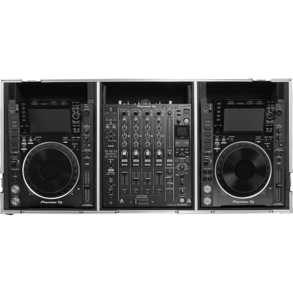 Odyssey Innovative Designs DJ Coffin for Two Large Format Tabletop CD Media Players & Mixer with Wheels & Extra Deep Rear Cable Space