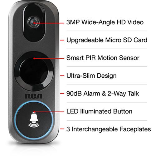 RCA HSDB2A 3MP Wi-Fi Video Doorbell Camera, RCA, HSDB2A, 3MP, Wi-Fi, Video, Doorbell, Camera