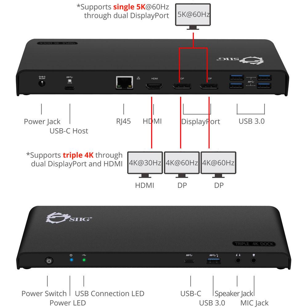 SIIG USB Type-C Triple 4K Display Docking Station with PD Charging